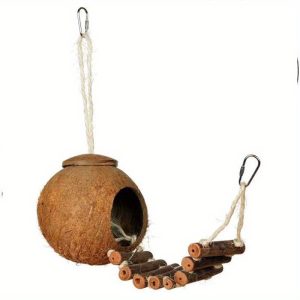 Parrot Coconut Shell Bird Nest with Climbing Ladder, Original Wood for Birds