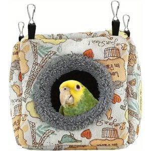 Cozy Plush Bird Nest Bed - Soft Warm Hammock for Parrots, Budgies & Small Pets with Cute Patterns - Easy Install Hanging Pet House