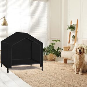 Dog House, Elevated Dog Bed Dog Tent Bed with Removable Canopy Shade Tent, Indoor and Outdoor Dog Cot Cat House Pet Shelter, Portable Waterproof for Small Medium Dogs, Black