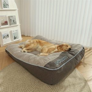 Removable Washable Dog Bed for Small, Medium, Large Breeds, Polyester, Non-Slip Bottom, Polyester Filling, Plaid Pattern, Grey, Pet Sofa for Golden Retrievers, Cats, and Dogs