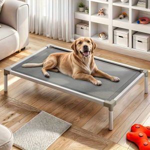 Cozrex Elevated Dog Bed, Aluminum Frame Chew Proof Raised Pet Cot with Breathable Textilene Mesh Fabric, Enclosed Edges, Non- Slip Rubber Feet, 154LBS Capacity for Indoors & Outdoors, Gray, 49 Inch