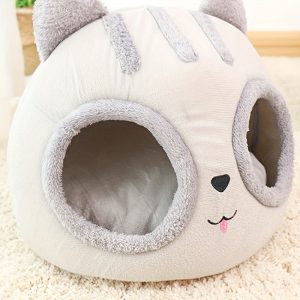 Modern Style Synthetic Fiber Cat Bed - Cozy Semi-Enclosed Pet House for Deep Sleep with Removable Cushion - Creative Shaped Cat & Small Dog Condo - Not Assembled