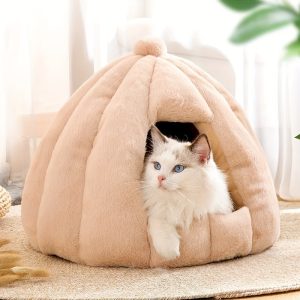 Mongolian Yurt Style Cat Bed - Enclosed Pet House with Soft Polypropylene Cotton Padding, Secure and Warm for All Seasons, Easy Assembly, Ideal for Cats and Small Dogs