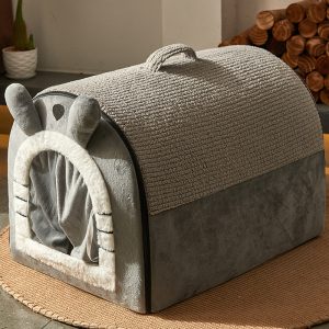 1pc, Cozy Pet House, With Handle, Enclosed Dog Bed, Removable Washable, Four-Season, Warm Winter Villa Design, Indoor Use For Pets