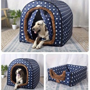 Cozy Star-Patterned Pet Bed for Small Dogs & Cats - Windproof, Moisture-Proof, Warm Indoor Nest with Soft Mat