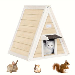 Outdoor Weatherproof Cat House, Cat Nest, Made Of Natural Wood, Indoor Triangular Cat House