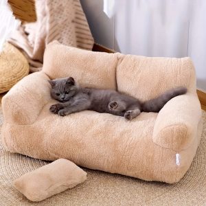 Plush Cat Sofa - Soft, Warm, Easy To Clean, Non-Slip Base, Medium Size 21.7x15.75x9.06 Inches, Comfortable Space For Cats And Small Dogs, Faux Fur Material