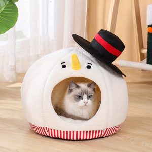 Cozy Christmas Snowman Cat Bed: Removable Washable Pet Nest for Cats and Dogs