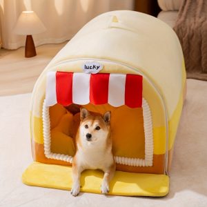 Lucky Dog House Pet Bed for Small to Large Dogs - Polyester Fiber, Striped Pattern, Cozy and Windproof, Easy Assembly, Pet Home for Extra Small, Small, Medium, Large Breeds