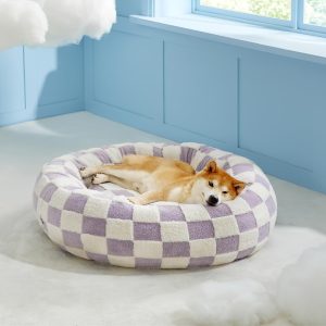 Fast Arrival Cozy Plaid Dog Bed - Round, Calming Pet Nest with Shaggy Jacquard & Non-Slip Bottom for Small to Large Breeds