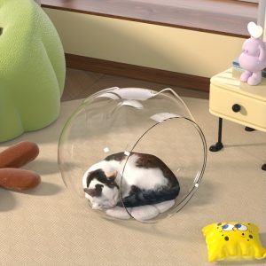 1pc Cozy Cat Bed with Ears - Transparent, Easy-Clean Plastic, Multi-Purpose Tree Hole Design, Warm Nest for Small Pets, Non-Assemblable, for Indoor Use / Cats and Dogs / Pet Lovers